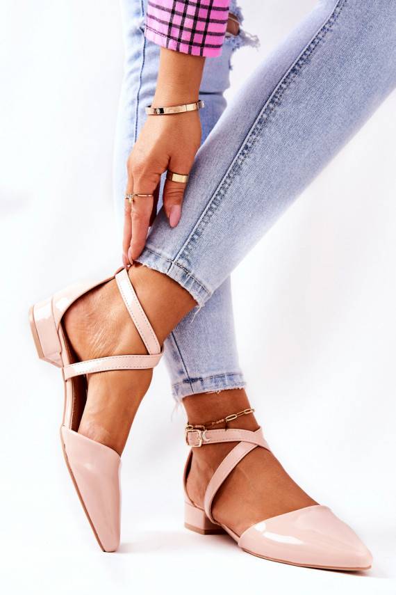 Lacquered Stiletto low-heeled pumps Beige Giovanna