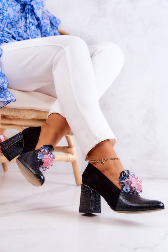 Suede Snakeskin Pumps On A Post Black Sofie