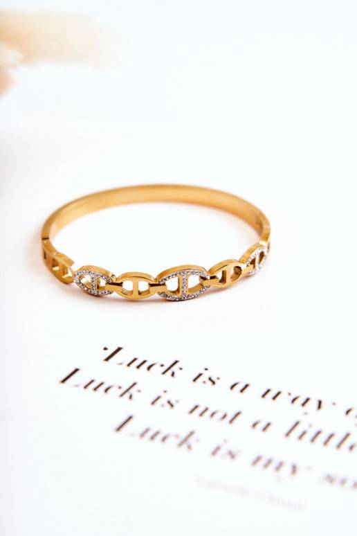 Elegant Steel Bracelet With Cubic Zirconia Gold