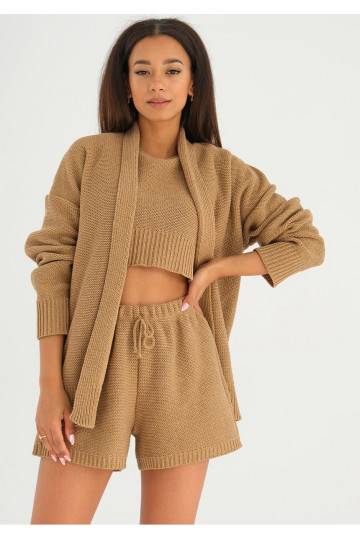 Yrsa - Short camel knitted top 2