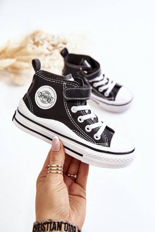 Children's Leather Sneakers With Velcro Black Bruni