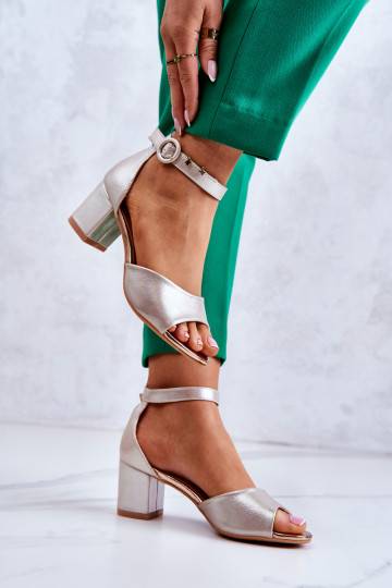 Leather High Heel Sandals Vinceza 22-20100 Golden 2