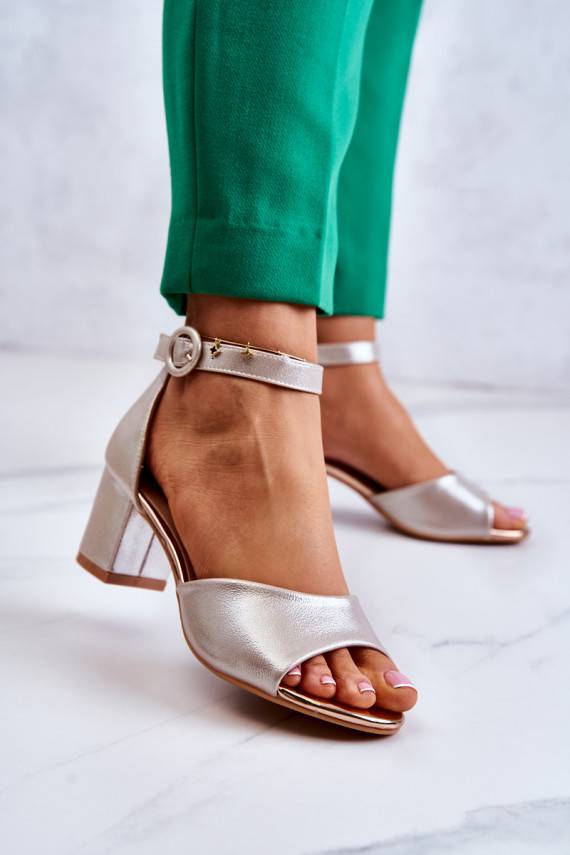 Leather High Heel Sandals Vinceza 22-20100 Golden