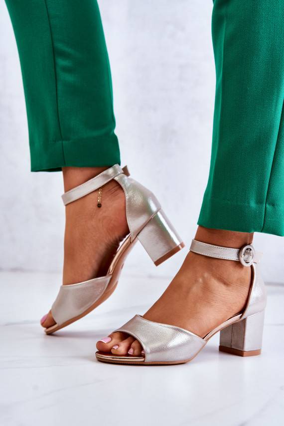 Leather High Heel Sandals Vinceza 22-20100 Golden