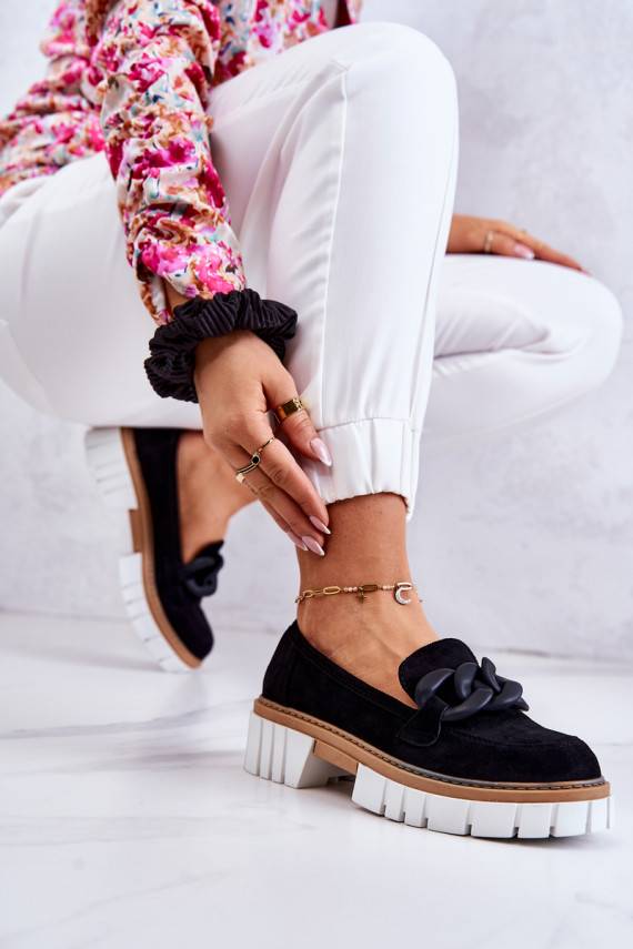 Suede Loafers With Decoration Black Talisa