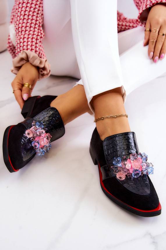 Suede Shoes With Decoration Black and Red Davine 