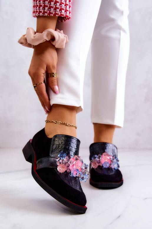 Suede Shoes With Decoration Black and Red Davine  Suede Shoes With Decoration Black and Red Davine