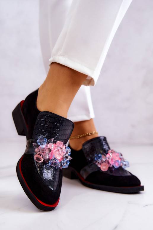 Suede Shoes With Decoration Black and Red Davine  Suede Shoes With Decoration Black and Red Davine