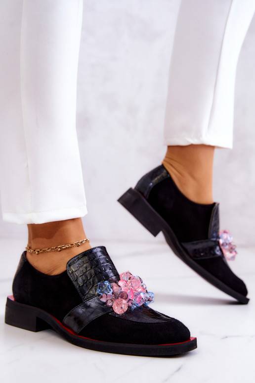 Suede Shoes With Decoration Black and Red Davine  Suede Shoes With Decoration Black and Red Davine