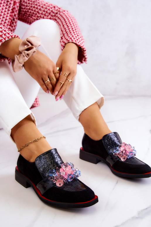 Suede Shoes With Decoration Black and Red Davine  Suede Shoes With Decoration Black and Red Davine