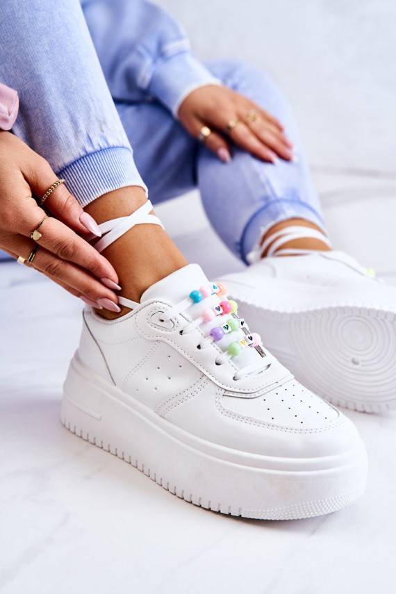 Women's Tied Sports Shoes Sneakers White Manila