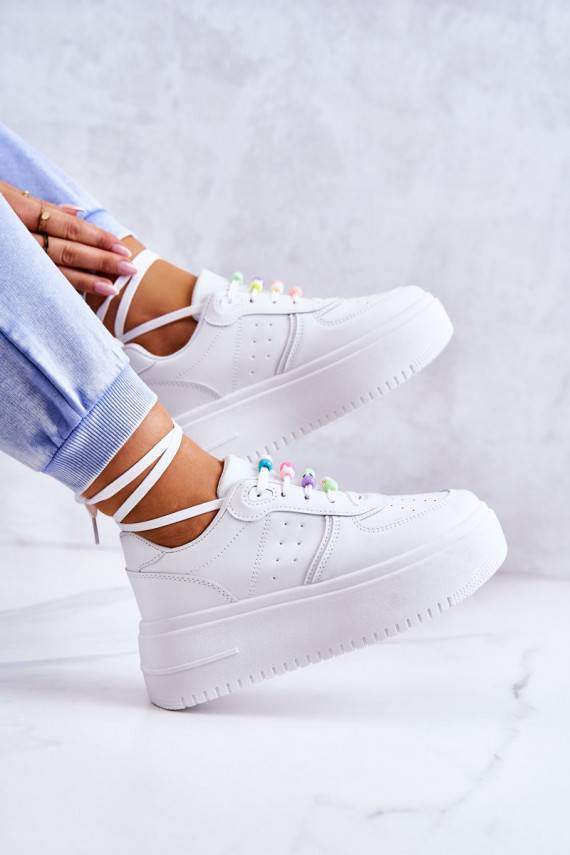 Women's Tied Sports Shoes Sneakers White Manila