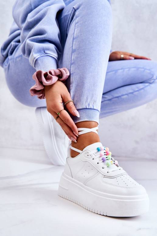 Women's Tied Sports Shoes Sneakers White Manila