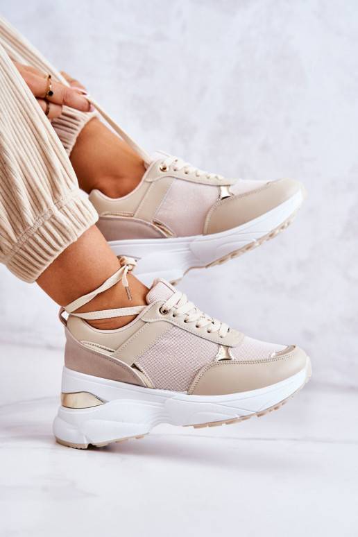 Women's Shiny Wedge Sport Shoes Beige Activity Women's Shiny Wedge Sport Shoes Beige Activity