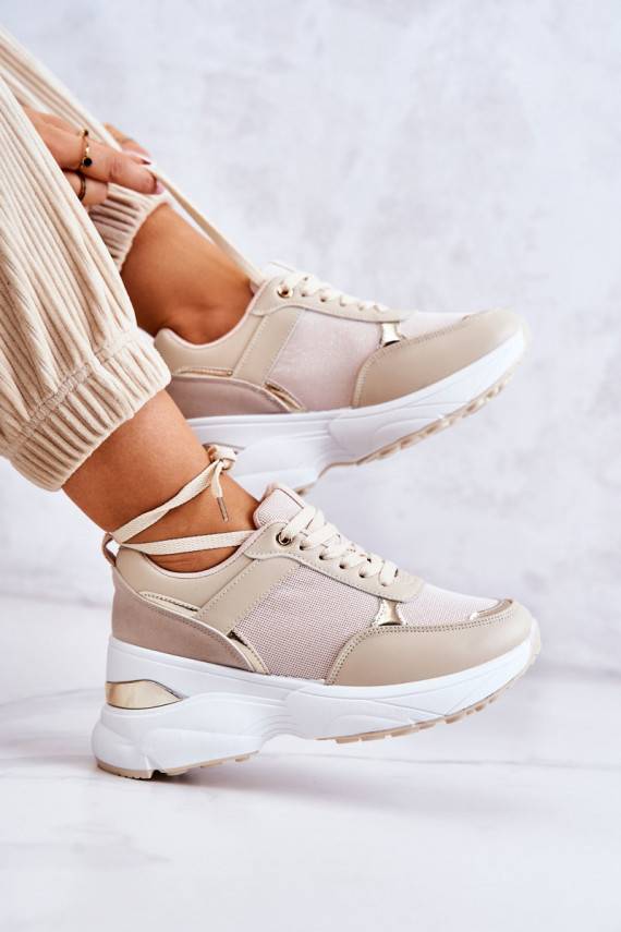 Women's Shiny Wedge Sport Shoes Beige Activity