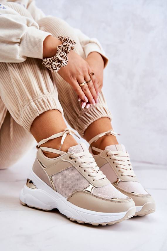 Women's Shiny Wedge Sport Shoes Beige Activity