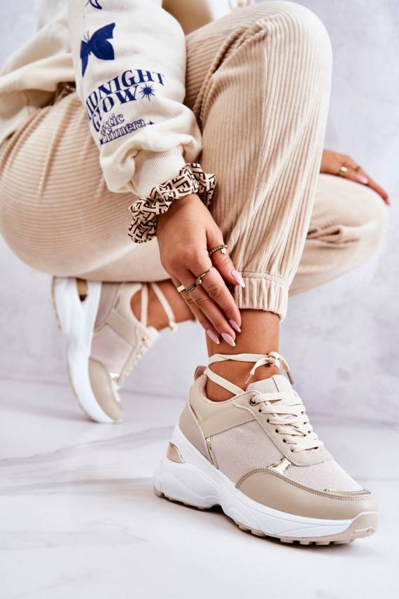 Women's Shiny Wedge Sport Shoes Beige Activity