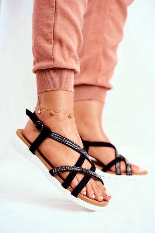Women's Sandals Lu Boo With Zircons 406-6 Black Feen Women's Sandals Lu Boo With Zircons 406-6 Black Feen