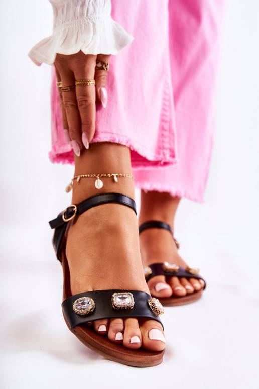 Classic Women's Sandals With Ornaments Black Harrie 