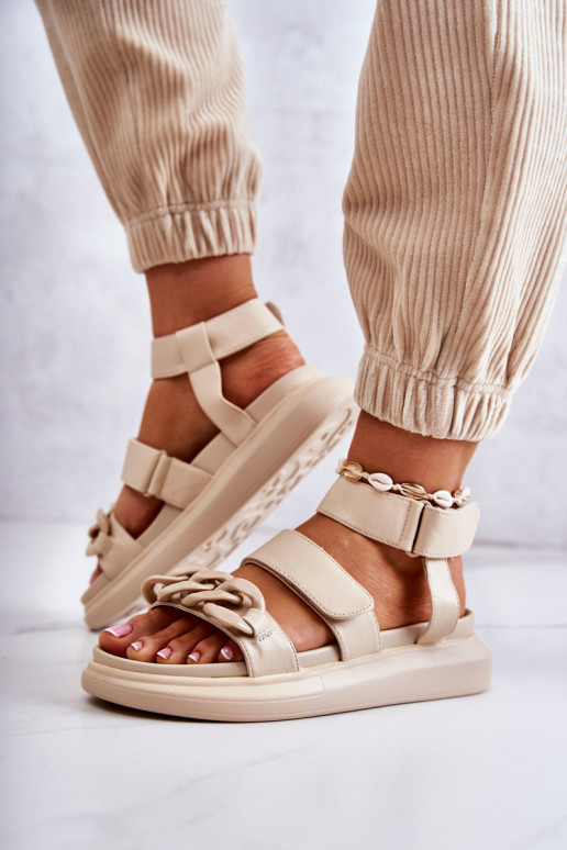 Leather Sandals With Chain La.Fi Beige Alissia Leather Sandals With Chain La.Fi Beige Alissia