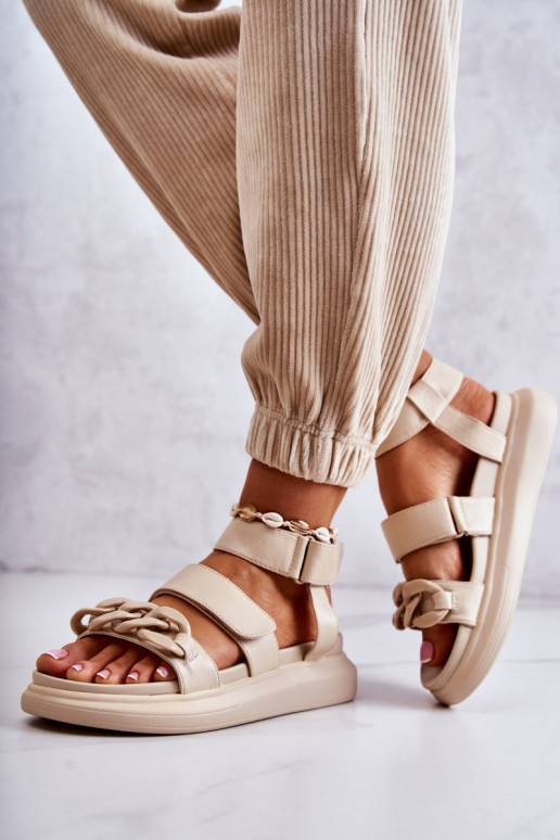 Leather Sandals With Chain La.Fi Beige Alissia