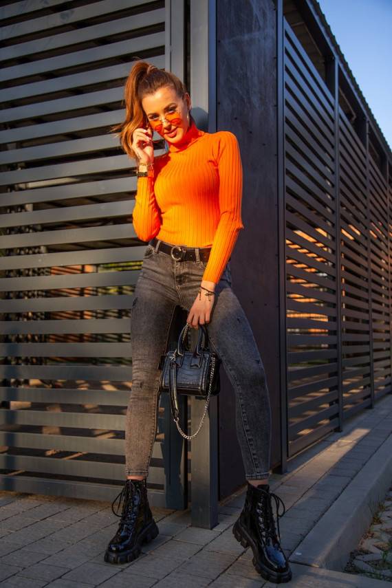 Orange blouse with a high neck