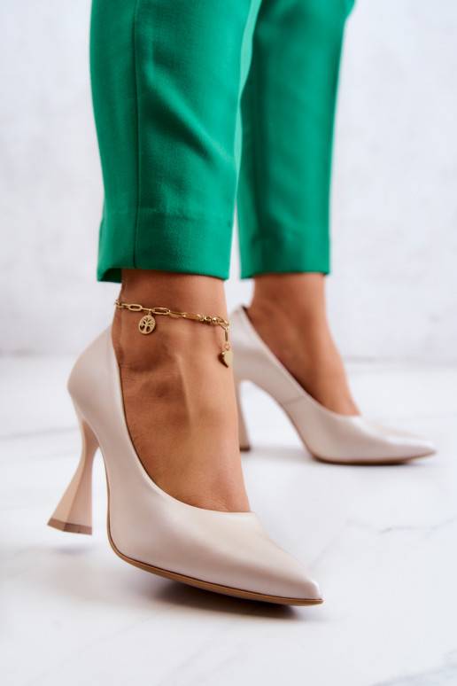 Fashionable Leather Pumps Lewski Shoes 3181 Beige Fashionable Leather Pumps Lewski Shoes 3181 Beige