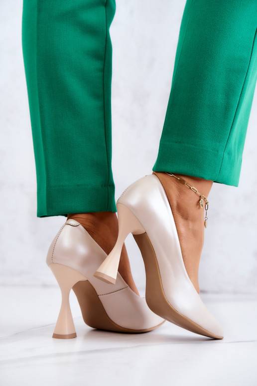 Fashionable Leather Pumps Lewski Shoes 3181 Beige Fashionable Leather Pumps Lewski Shoes 3181 Beige