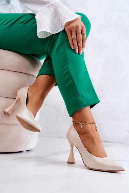 Fashionable Leather Pumps Lewski Shoes 3181 Beige Fashionable Leather Pumps Lewski Shoes 3181 Beige
