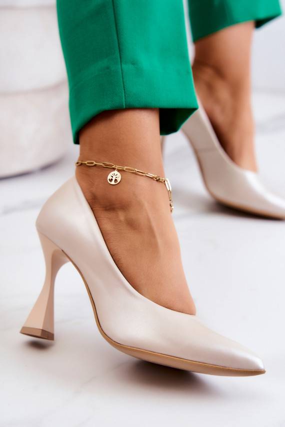 Fashionable Leather Pumps Lewski Shoes 3181 Beige