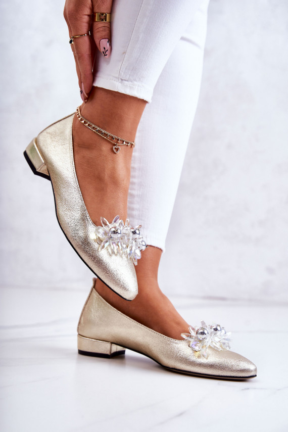 Leather Ballerinas With Elegant Decoration Gold Millany