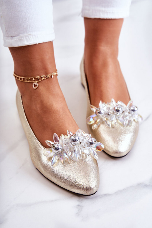 Leather Ballerinas With Elegant Decoration Gold Millany Leather Ballerinas With Elegant Decoration Gold Millany