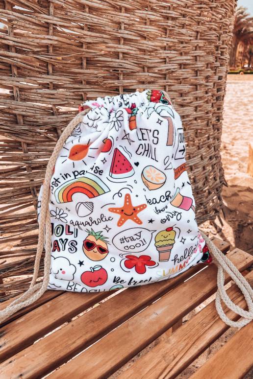 Backpack Bag Towel 3in1 Colorful Print White