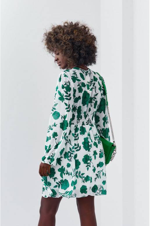The dress with floral patternswhite-green color 89440 The dress with floral patternswhite-green color 89440