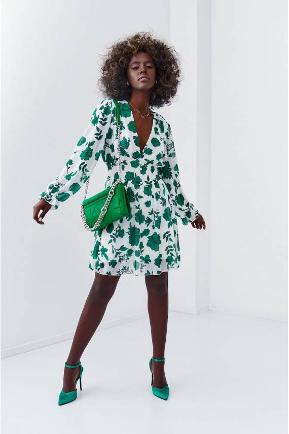 The dress with floral patternswhite-green color 89440