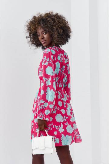 Dress with floral patterns in pink-blue 2