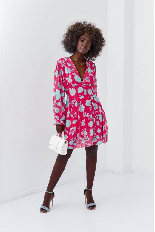 Dress with floral patterns in pink-blue Dress with floral patterns in pink-blue