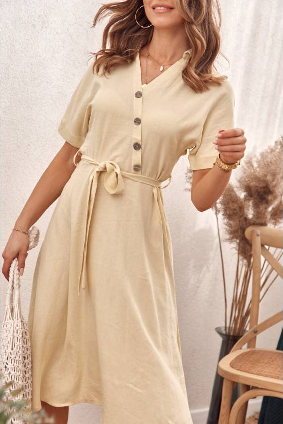 Dress midi with a shirt-type collar in yellow