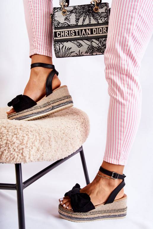 Sandals Suede Wedge Black Natina Sandals Suede Wedge Black Natina