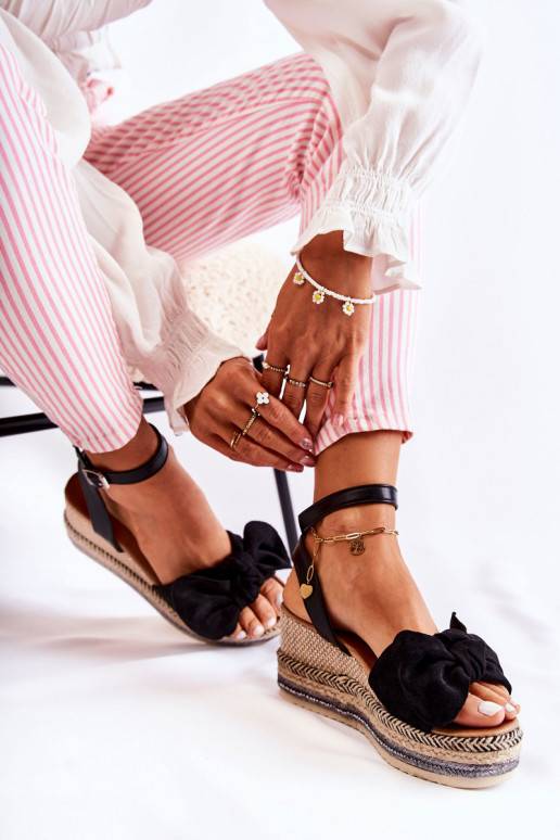 Sandals Suede Wedge Black Natina Sandals Suede Wedge Black Natina