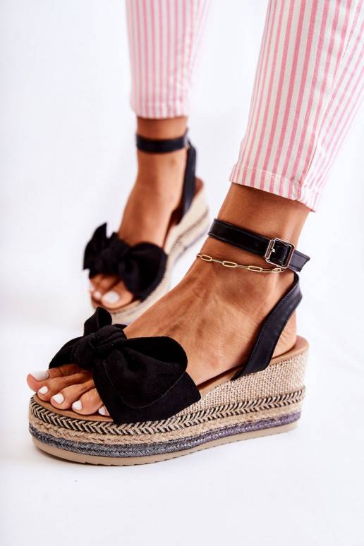 Sandals Suede Wedge Black Natina