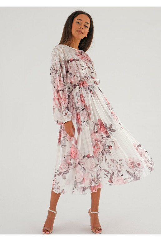 Elvire - white satin midi dress with...