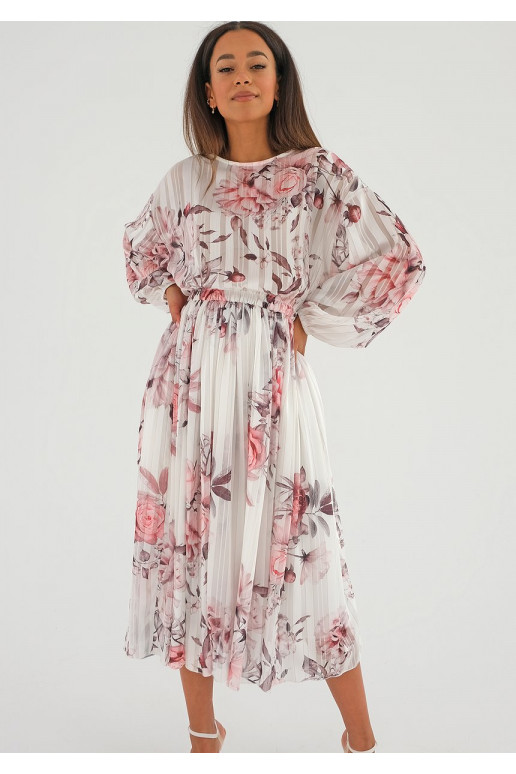 Elvire - white satin midi dress with...