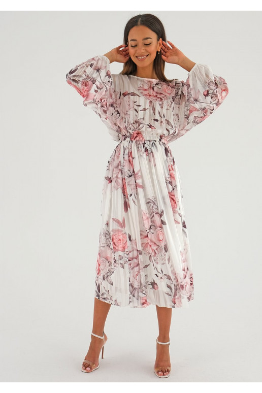 Elvire - white satin midi dress with...