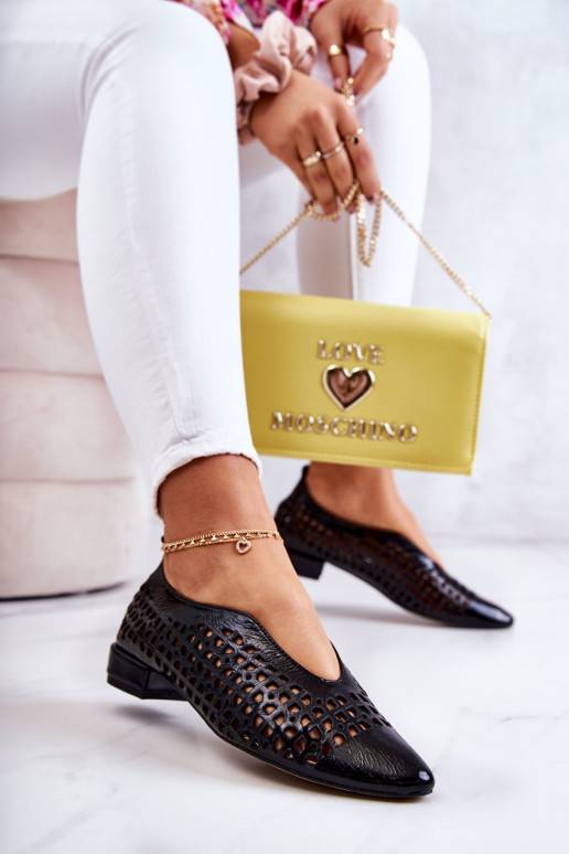 Elegant Lacquered Leather Openwork Shoes Ismena Black Elegant Lacquered Leather Openwork Shoes Ismena Black