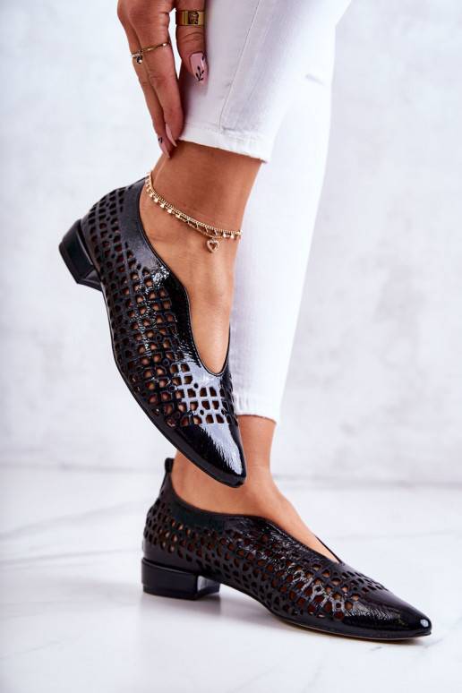 Elegant Lacquered Leather Openwork Shoes Ismena Black