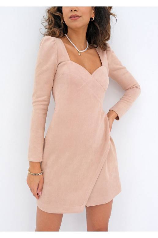 Kleo - mini nude eco suede dress