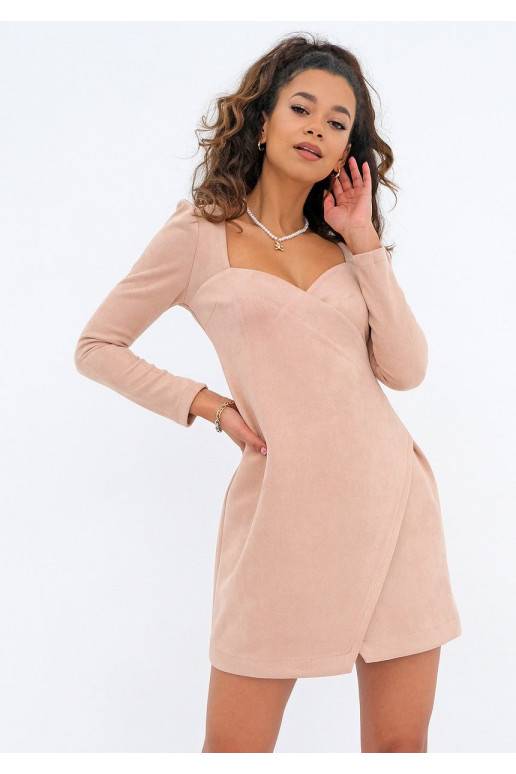 Kleo - mini nude eco suede dress