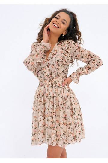 Rosalia - beige chiffon mini dress with a roses print 2