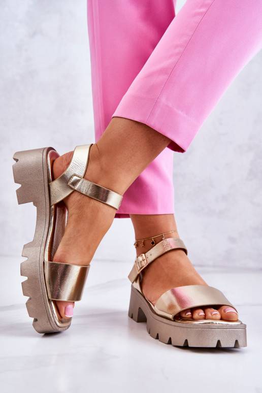 Leather Sandals On Heel Gold Sovie Leather Sandals On Heel Gold Sovie